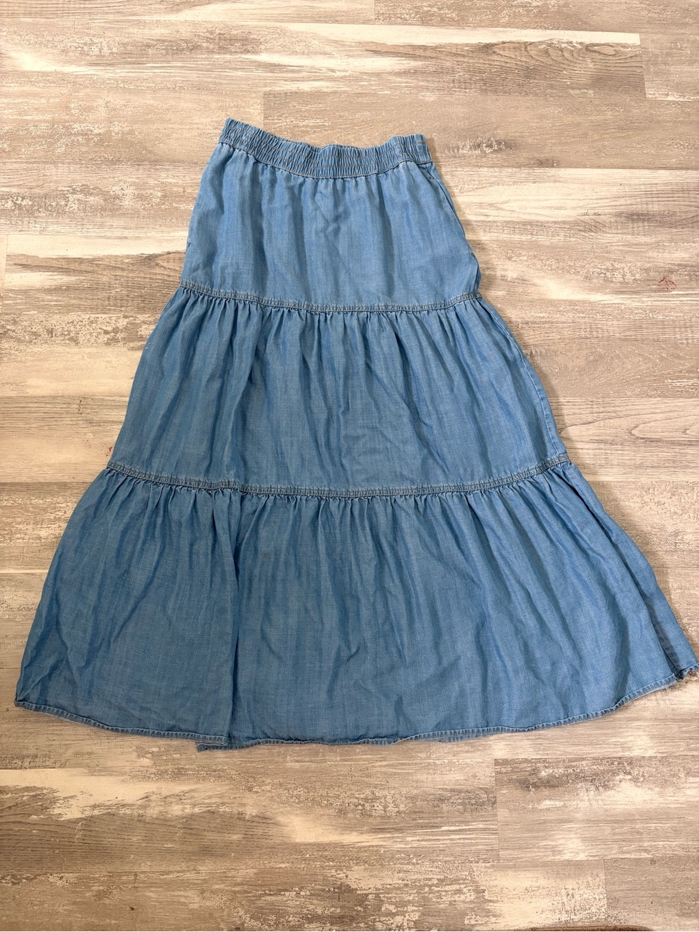 Light Blue denim Tiered Maxi Skirt